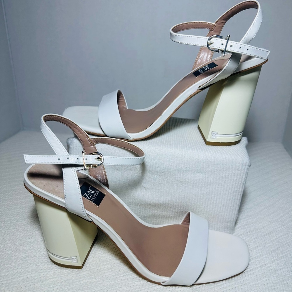 Zacposen leather Elegant White Block Heel Sandals